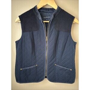 Jones New York Signature Petite M Navy Quilted Vest Corduroy Trim